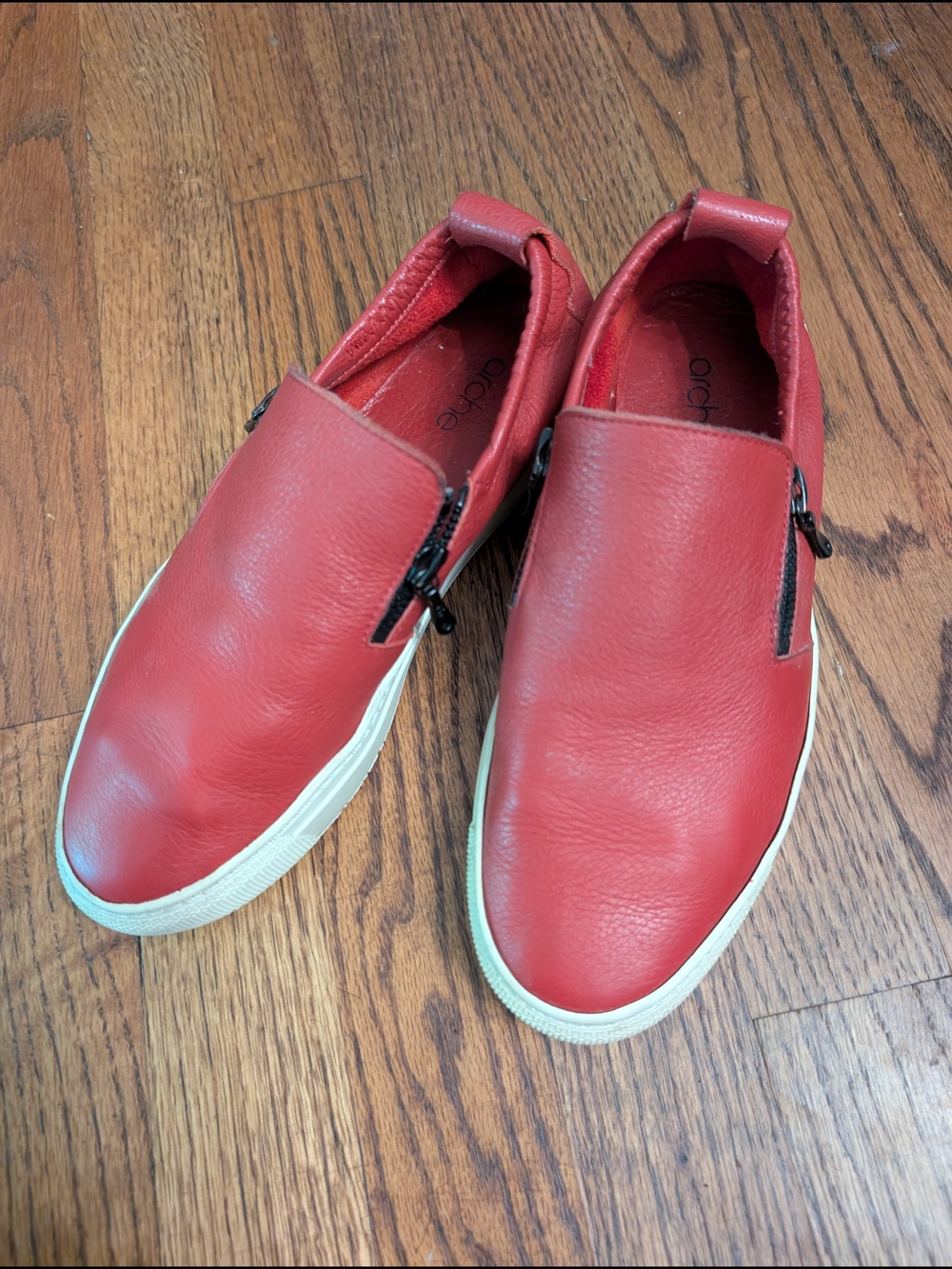 Arche Red Leather Slip-On Loafers with Side Zips